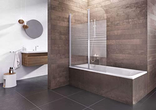 Schulte Duschwand Köln, 114x140 cm, 3 mm Sicherheitsglas Querstreifen, alu-natur, Duschabtrennung für Badewanne