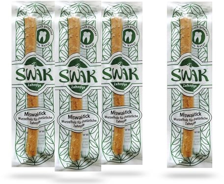 Miswak Siwak, 100 % natural teeth cleaning wood, organic toothbrush, with natural minerals for white teeth and cleanliness, 4 + 1 set, (5 pieces), economy pack