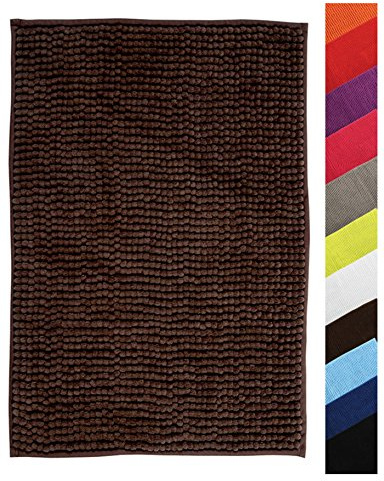 MSV – Chenille-Mikrofaser-Badematte – Langflorig, rutschfest – Maschinenwaschbar – Praktische Aufhängeschlaufe – Optimaler Komfort und Hygiene – Schokoladenbraun – Einzelmatte – 60 x 90 cm