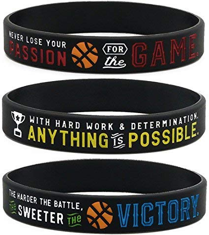 Inkstone Basketball Silicone Wristbands with Motivational Sayings (6-pack) - Basketball Bracelets Jewelry Gifts
