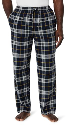 Amazon Essentials Men's Pyjamasbyxa i flanell (finns i Big & Tall), Svart Gul Rutig, XL