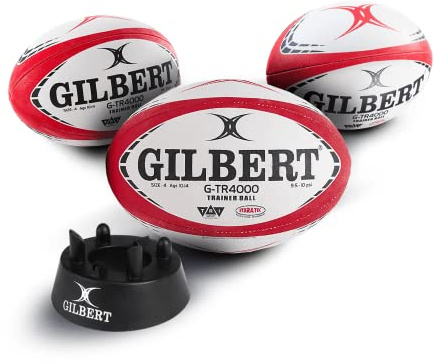 Gilbert G-TR4000 Red Rugby Training Ball Size 5 Set of 3 + Kicking Tee