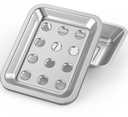 Stor tvålskål i rostfritt stål | bänkskiva metall tvålhållare med dräneringsbricka | badrum dusch, diskbänk (fyrkantig1)