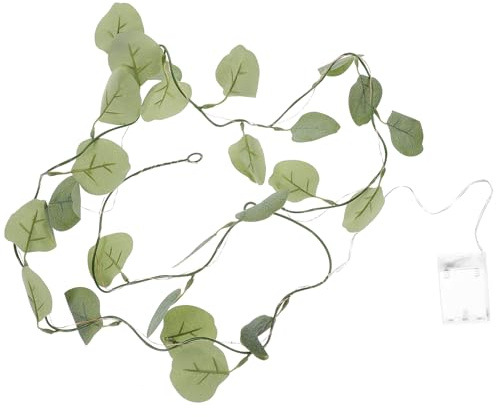 Uonlytech Künstliche Eukalyptusblätter Schnüre Licht Grün Reben Girlande Licht 20 LED Lichterkette Rustikale Hochzeitsfeier Wanddekoration für Indoor Outdoor (2M Warmes Licht)