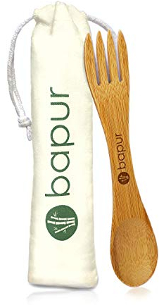 bapur - Bambus Spork: nachhaltig und langlebig | Outdoor- und Reisebesteck aus Bambus im praktischen Beutel | umweltfreundlicher Göffel