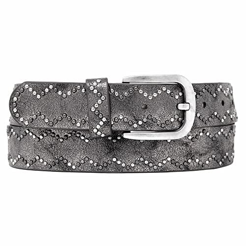 Zakatte • Damen Nietengürtel aus Kunstleder bis 105 cm BS033 (Anthrazit, 100 cm)