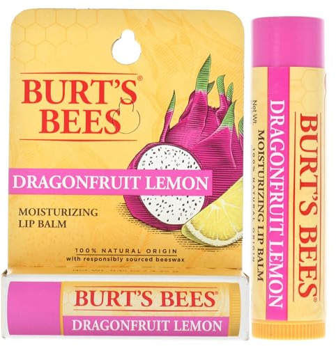 Burts Bees Dragonfruit Lemon Moisturizing Lip Balm for Unisex 0.15 oz Lip Balm, Yellow