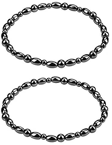 Dammode magnetisk vristlänk, magnetisk fotkedja av hematit, antistatisk, trötthetsfri, förbättrar sömnen, lindrar ledvärk, set med 2, svart