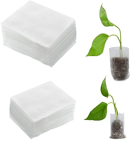 DRERIO 200 pcs Pflanzbeutel Abbaubare Pflanzsack für Sämling Abbaubar Zuchtbeutel für Aufzucht von Gemüse Blume Obst Pflanzen Kindergarten Zuhause