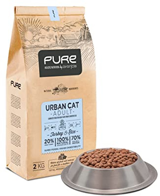 Pure Urban Cat Pavo y Arroz 2 kg – Pienso Holístico con Carne Fresca para Gatos Adultos de Interior – Cuidado Urinario – Omega 3 y 6