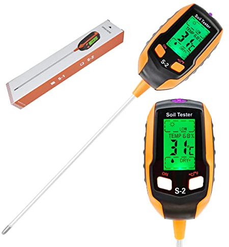 PH Bodentester Digitaler 5 in 1 Multifunktions Bodentester Temperatur PH, Feuchtigkeit, Beleuchtung, Umgebungsfeuchtigkeit, Feuchtigkeitsmesser pH-Tester für Gartenfarm für Rasen Indoor Outdoor
