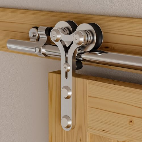 Schiebetürbeschlag Edelstahl 305cm Schiebetüren Schiebetürsystem Komplettset Laufschiene Rollen Set für 1 Holztür 152cm Breit, Y Form