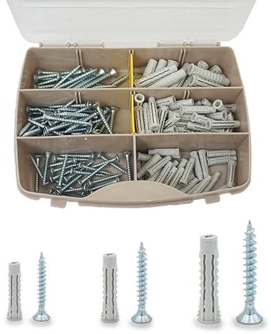 Virsus Kit Valigetta 80 Tasselli a muro in Nylon con 80 viti in acciaio, tasselli universali assortiti ad espansione, diverse misure, per Fissaggio kit per muratura, mattoni, cemento