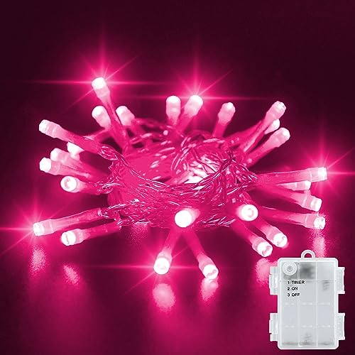 Dalugo Rosa Lichterkette Batterie Timer, 3M 30 LED Außen Mit 6h Timer, IP65 Wasserdicht für Innen Außen Weihnachtsdekorationen