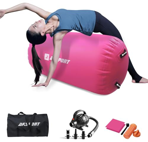 AKSPORT Luftmatta, rulle, uppblåsbar luftskoter, gymnastik, luftrulle, gymnastik med elektrisk luftpump för hemmabruk, yoga/cheerleading/tumbling/baksida