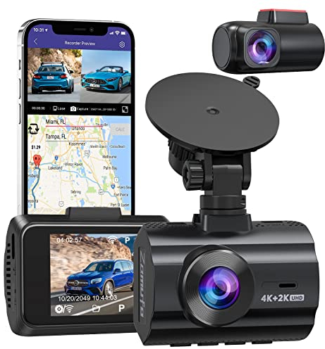 Dashcam Auto Vorne Hinten 4K/2K mit WiFi GPS, Dash Cam Auto Kamera, 170° Weitwinkel, Nachtsicht, 24 Std Parküberwachung, Kondensator, G-Sensor, Loop Aufnahme, Max 256GB