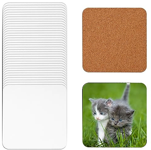 40 Pezzi Sottobicchieri Quadrati a Sublimazione, 10,2x10,2cm Sottobicchiere in Legno MDF Sottobicchieri in Sughero a Sublimazione per Artigianato Fai da te Pittura Decorazioni per la Casa