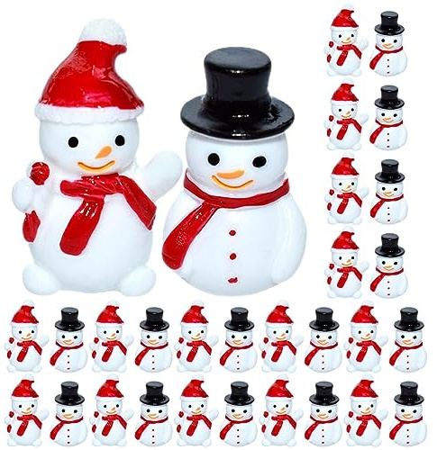 SEWACC Lot de 40 mini figurines de bonhomme de neige miniatures - En résine - Pour décoration et bricolage - Décoration de Noël