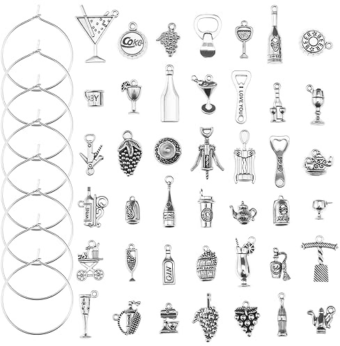 VGOL 42PCS Wine Glass Pendant Charms with Ring Themed Wine Glass Charms for Christmas Thanksgiving Wine Party Decorations 25mm