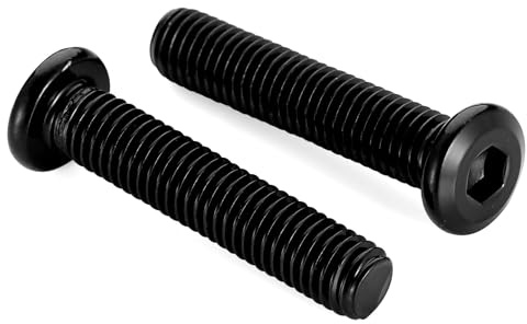 M8 x 60mm Socket Cap Allen Bolts, Flat Round Head Socket Cap Screws, Furniture Screws, Carbon Steel, Full Thread, Black Oxide Finish, 10 PCS