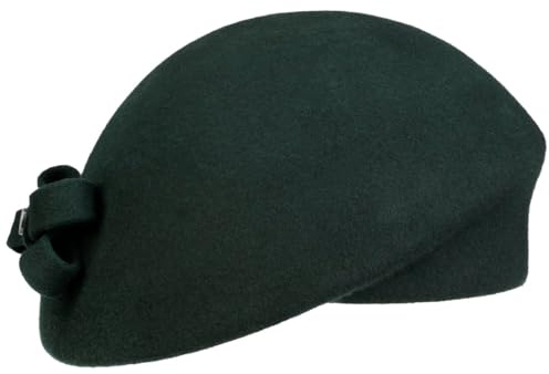 LIERYS Wollbaske mit Schleife Einfarbige Filz-Baskenmütze Damen Atmungsaktiv Herbst Winter dunkelgrün One Size
