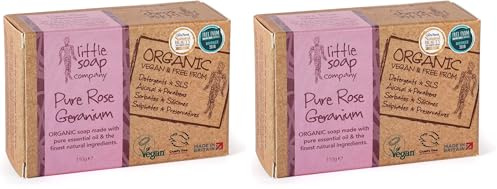Little Soap Company Organic Soap Bar – Vegan, Cruelty Free, No SLS or Parabens, With Rose Geranium, Natural & Organic Body & Hand Soap (110g) (Pack of 2)