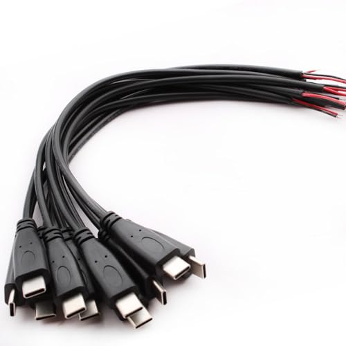 VISSQH 10 Pcs Connettore maschio USB Type-C,22AWG 5V 3A Spina USB Cavo nudo a 2 pin,connettore usb a saldare,Cavo di prolunga USB Type-C,cavo Pigtail USBper Riparazione sostitutiva fai-da-te (25cm)