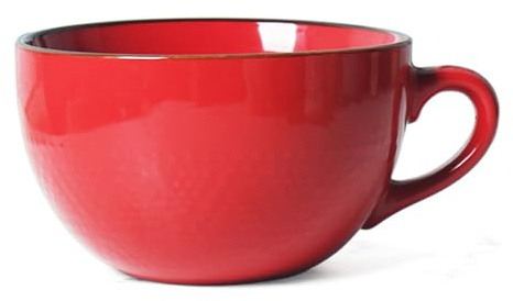 Soulnioi Taza de sopa de cereales de cerámica, taza de café de 700 ml, taza de té, cuencos de desayuno para microondas, cuencos de ensalada con asa, tazas de café capuchino, color rojo