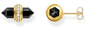 THOMAS SABO Ohrstecker mit schwarzem Onyx Kristall Silber 925 Sterlingsilber, 750 Gelbgold Vergoldung
