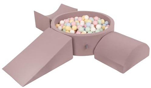 KiddyMoon Spielplatz Aus Schaumstoff Mit Rund Bällebad (300 Bälle) Ballgruben Für Babys Spielbad Hindernisläufen, Erikafarben:Pastellblau/Pastellgelb/Weiß/Minze/Puderrosa