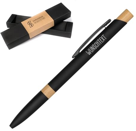 Freudestifterei Personalisierter Metall Bambus Kugelschreiber mit Gravur in Geschenk-Box | Kuli Stift | Kollegen Geburtstag Weihnachten Männer Frauen | blauschreibend