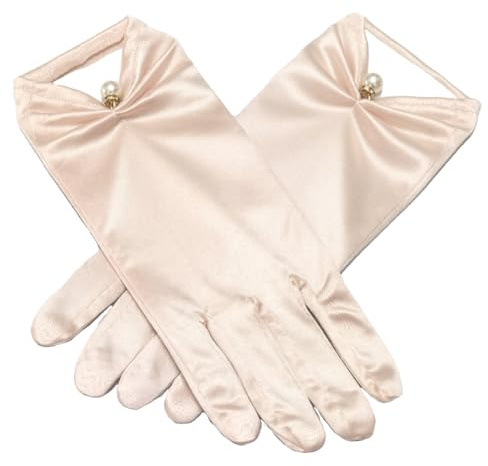 iSpchen Kurze Satin Handschuhe Perle Hochzeit Handschuhe Retro Kurze Handschuhe Bankett Kleid Handschuhe Elegant Brauthandschuhe für Hochzeits Opern und Abendessen,Sekt