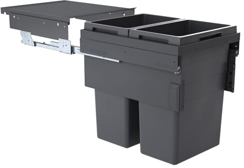 Poubelle de Cuisine tri sélectif 2 bacs encastrable 80L (38+38) Hailo Euro Cargo Anthracite