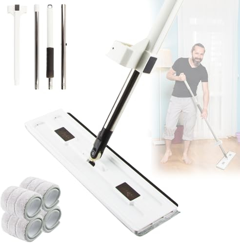 Mocio Piatto Lavapavimenti Grande, Darryy Mocio Lavapavimenti, Mocio Pavimenti Professionale, Con 4 Tamponi di Pulizia in Microfibra, Mop Umido e Asciutto Con Rotazione di 360 Gradi