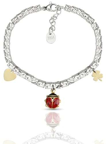 SAGA GIOIELLI® Bracciale Donna Granelli Pepite Martellate Acciaio Vari Pendenti