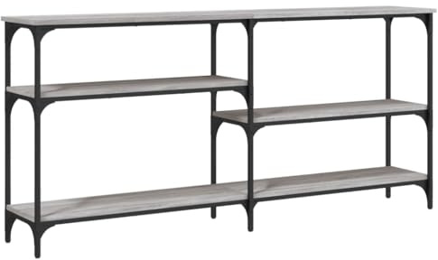 SDWEHO7 Konsolentisch Moderner Sofatisch Schmal Flurtisch mit Ablagen, Holz Regal und Metall Rahmen, für den Eingangsbereich, Grau Sonoma 160x29x75 cm Holzwerkstoff