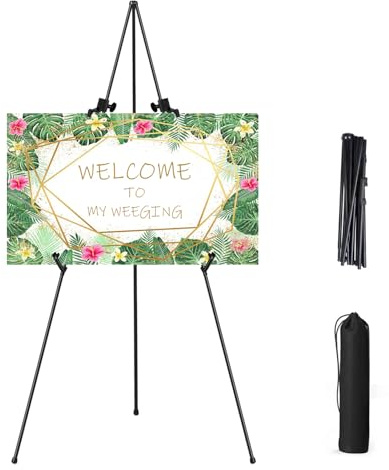 Hniuyun Cavalletto nero per cartelli e poster nuziali, treppiede pieghevole portatile, altezza 168 cm, regolabile, espositore in metallo per esposizione, pittura, tela