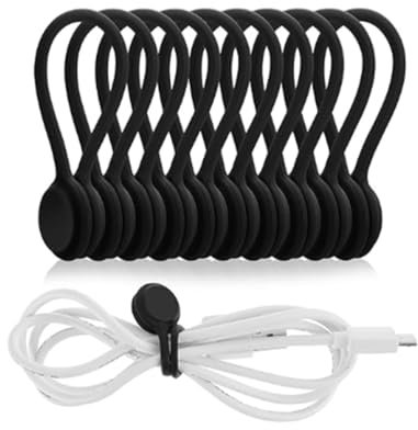 10 Piezas Bridas Magnéticas de Silicona, Multifuncionales Clips Magnéticos Sujetacables Magnéticos, Reutilizables Organizador de Clips de Cables para Cable de Auriculares, Cable de Carga USB (Negro)