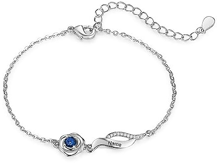Rikelus Personalisiertes Armbänder Fußkettchen mit 1–4 Geburtssteinen und Eingravierten Namen Für Frauen, Sterlingsilber Personalisiertes Fußkettchen, Schmuckgeschenk Geburtstag