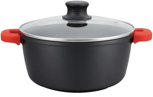 Otyma - Cazuela Antiadherente Otyma Troia, Aluminio Fundido, Tapa de Vidrio, Asas de Silicona, Sin PFOA, Para Inducción y Horno (Negro, 28)