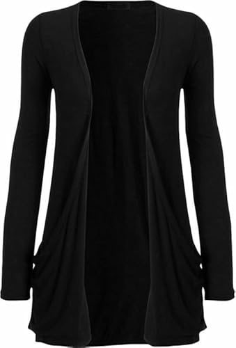 SXME MIGHT SAY Women's Casual Pocket Cardigan, Long Sleeve, Open Front, Waterfall Mid-Length, UK Plus Size (UK, Numeric, 8, 26, Regular, Regular, M/L (12-14), Black)