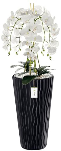 botle Künstliche Orchidee Kaskaden Blumenstrauß Weiß im Topf Anthrazit H 115 cm Heimbüro Dekoration, Kunstpflanze Orchidee, Kunstblume, Künstliche Orchidee im Topf