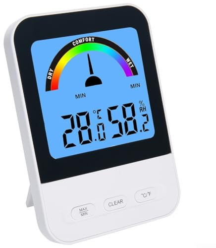 Termómetro digital higrómetro Homefurnishmall, medidor de humedad y temperatura interior con luz de fondo, indicador meteorológico, función de memoria para oficina en casa