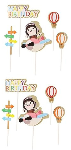 KOMBIUDA 2 Juegos De Adornos Creativos para Tartas De Cumpleaños De Papel con Forma De Avión Seguros para Niños Y Niñas 25 Unidades.
