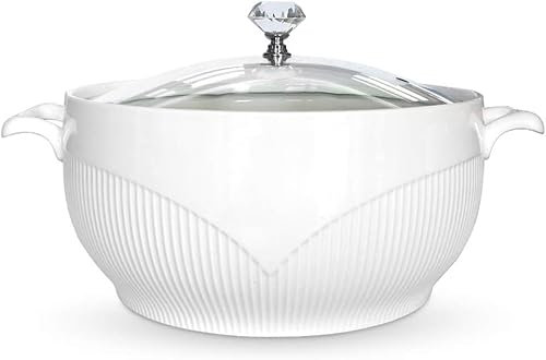REANRO Ceramic Serving Soup Tureen Bowls with Glass Lid, White Porcelain Porcelain Serving Tureen, Ceramic Soup Pot for Salad Pasta Noodles Stew, Microwave and Dishwasher Safe (2.5L)