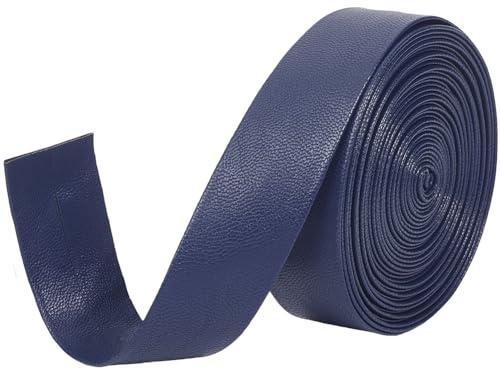 GORGECRAFT Konstläder trimningstejp 5 m x 25 mm vikbara läderremsor 1 mm tjock platt sladd lammskinn textur PU-läder band rem sträng för gör-det-själv hantverk bälte smyckestillverkning, marinblå