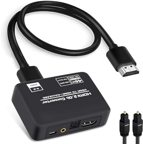 4K 60Hz HDMI Audio Extractor Splitter Converter 2.0b, HDMI ARC + Optical Toslink SPDIF + 3.5mm Stereo Audio Out, Support HDCP2.2 Digital PCM DTS 5.1, Included Optical/HDmi Cables