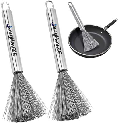 2 Pcs Stainless Steel Scourer Brush,Heavy Duty Metal Scrubber,Pot Cleaning Brush for Wok, Iron Frying Pan,Sink,Pans,Dishwasher Safe Kitchen Brush for Cookware, Grill, Oven Utensils