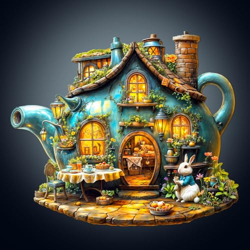Wooden Puzzles for Adults, 215pcs Rabbit's Teapot Wood jigsaw puzzles | Unique Animal Shape Puzzles with Wood Box, 34 * 29.1cm Wooden Puzzle for Family Game and Birthday Gifts for Friend