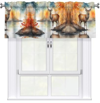 WHJSHOP Tende corte con motivo cervo del fiume con mantovana 137,2 x 45,7 cm, tenda mantovana per cucina, bagno, lavanderia, studio, decorazione per la casa